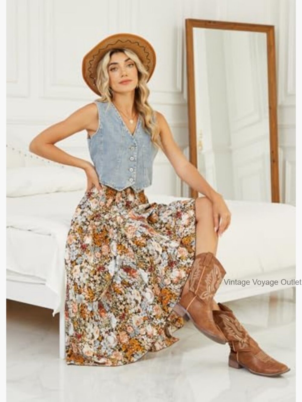Chiffon Maxi Skirt Elastic Waist Pleated A-Line Flowy Boho Summer - Picture 4 of 7